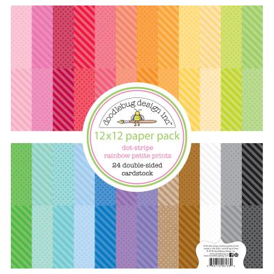 Doodlebug Dot-Stripe Designpapier - Rainbow Petite Prints